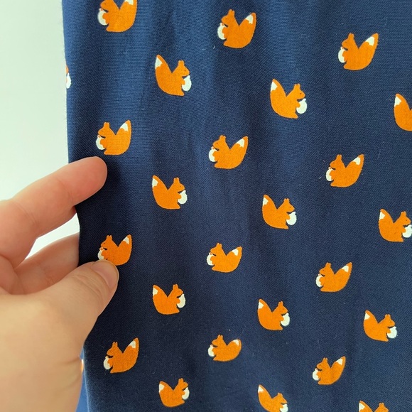 Modcloth Squirrel Blouse, Navy Blue and Orange with a Tie Neckline, Novelty - Picture 2 of 6
